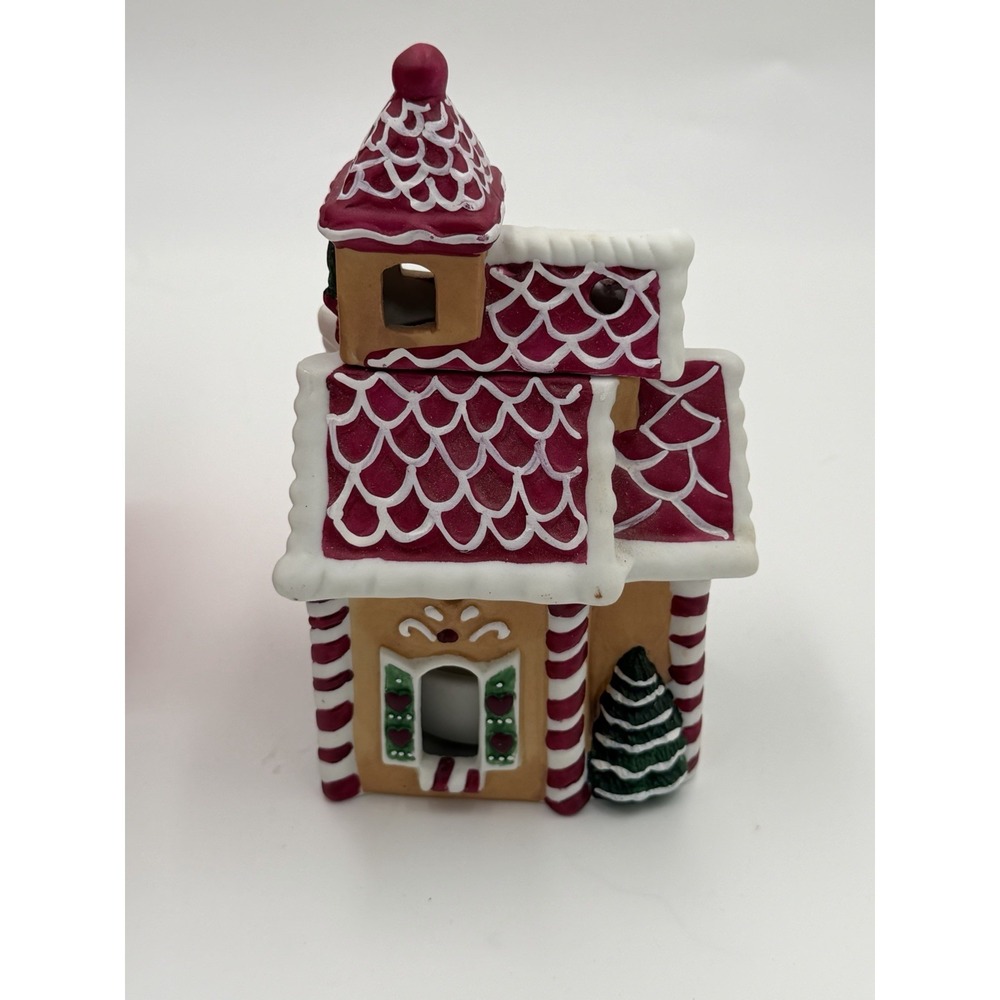 Vintage Handpainted Porcelain Gingerbread Church Scenter Candle - Picture 6 of 13